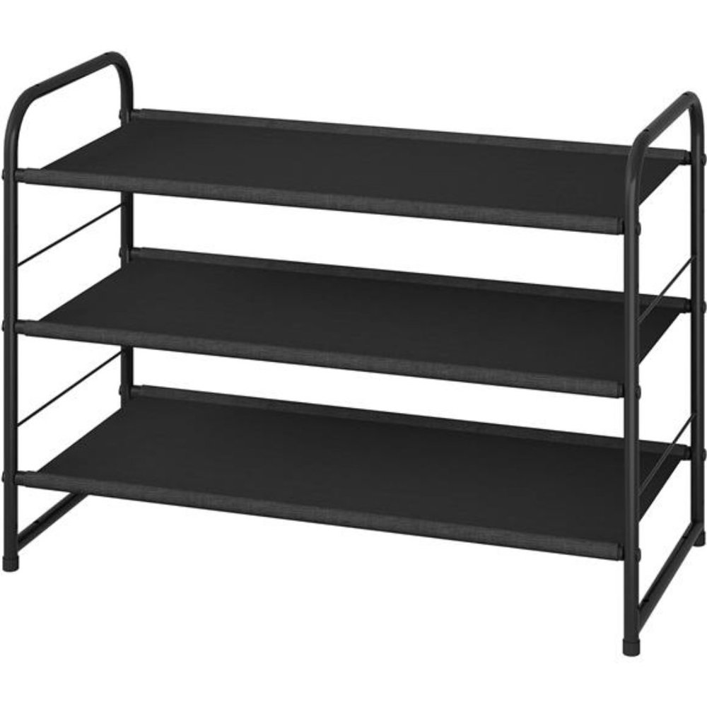 3-Tier Stackable Shoe Rack, Expandable & Adjustable Fabric Shoe Shelf Storage